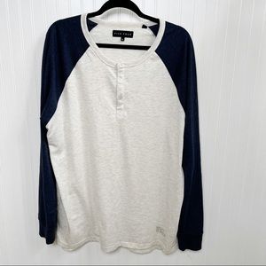 Five Four Cream & Navy Blue Berskshire Long Sleeve Henley Men’s XL